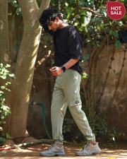 Men's Stylish Regular Fit Cargo Track Pant - Pistha Green-cargo pant-7 Man